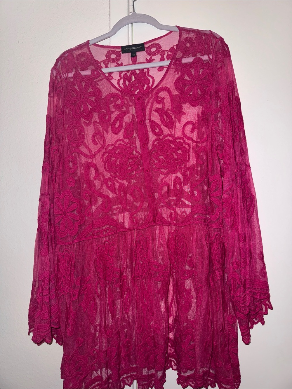 Lane Bryant Hot Pink Lace Floral Tunic